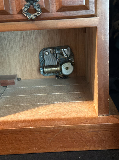 Vintage Wooden Jewelry and Music Box Red Interior made In Japan.
