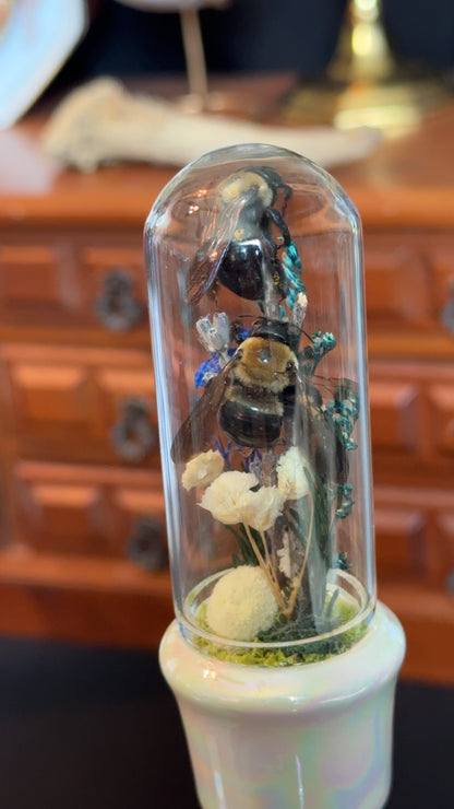bees “oil spill” rainbow finish on candle stick.